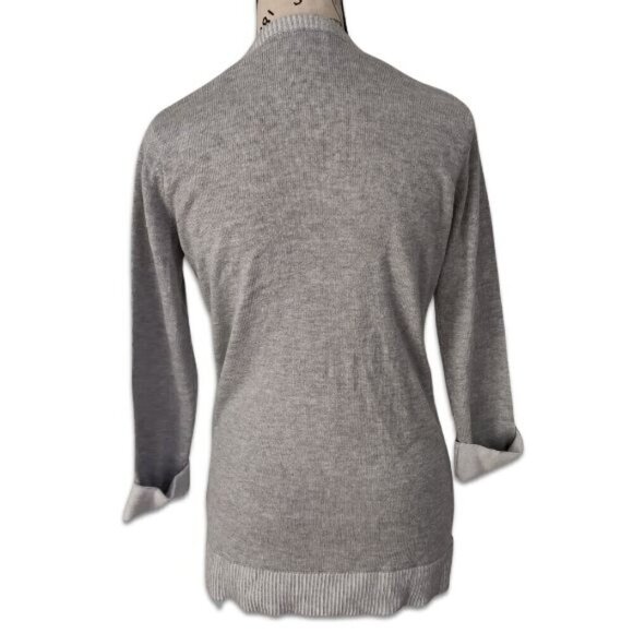 Tahari Asymmetrical Hem Roll Cuff Knit Sweater Cotton Two Tone Grey S - Picture 3 of 9